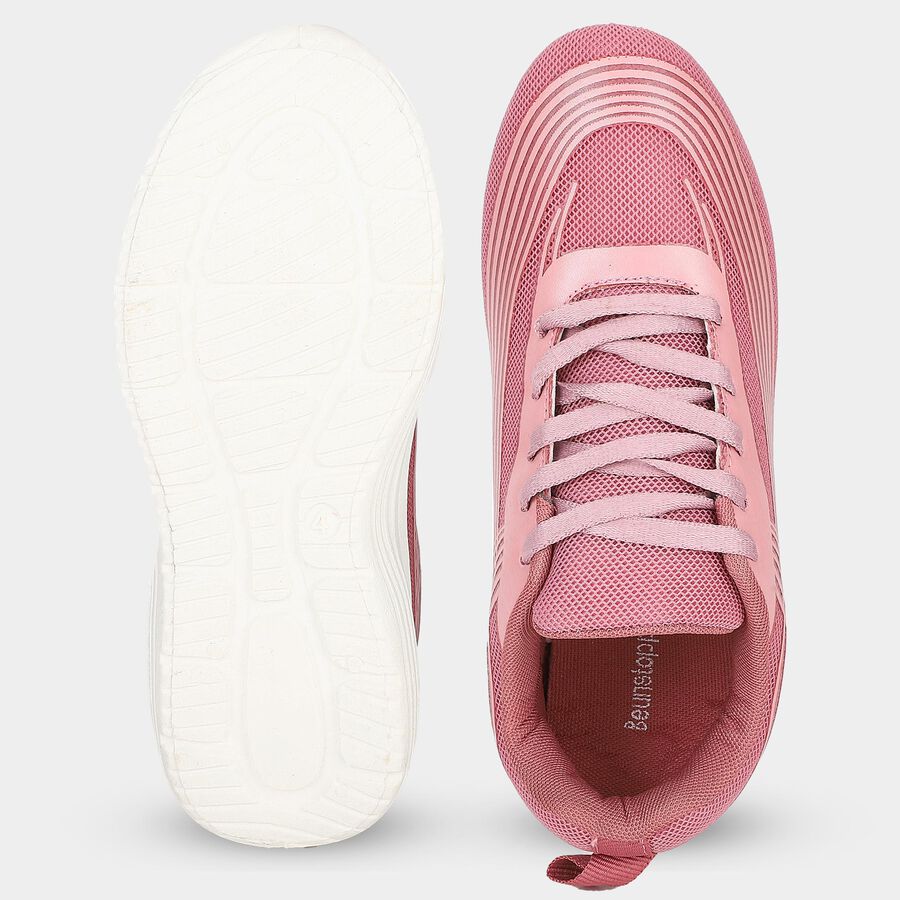 Women's Pink Lace-Up Sneakers, गुलाबी, large