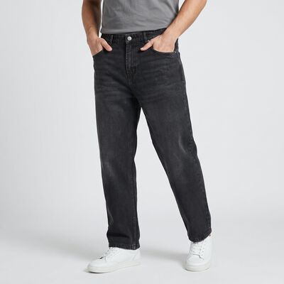 Men's Dark Grey Straight Fit Washed Jeans