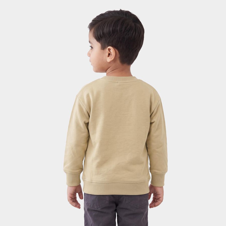 Boys' Beige Crew Neck Graphic Print Sweatshirt, गहरा पीला, large