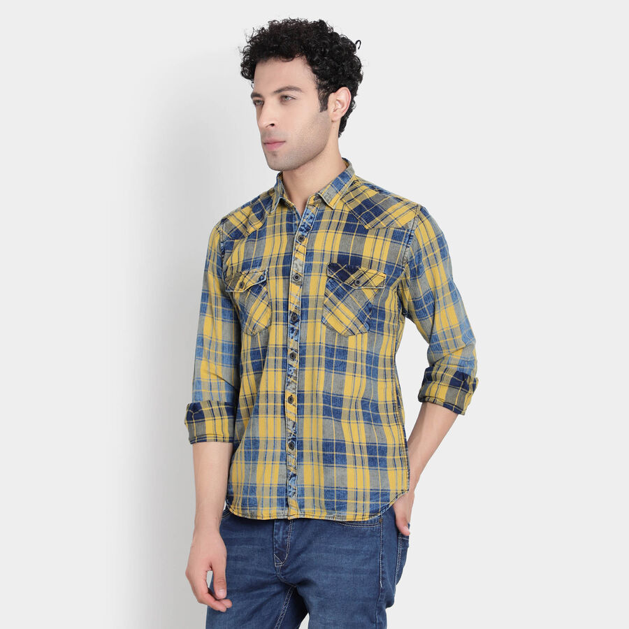 Cotton Checks Casual Shirt, Mustard, large image number null