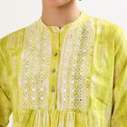 Women's Bright Lime Green Cotton Mandarin Collar Embroidered Kurti, हल्का हरा, small image number null