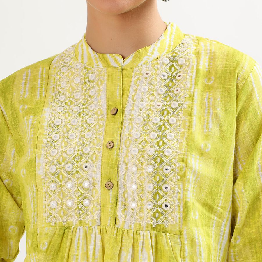 Women's Bright Lime Green Cotton Mandarin Collar Embroidered Kurti, हल्का हरा, large image number null