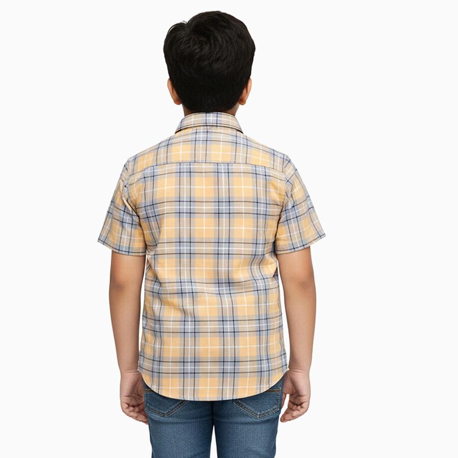 Boys Bright Mustard Yellow Cotton Half Sleeve Classic Casual Shirt, Yellow, large image number null