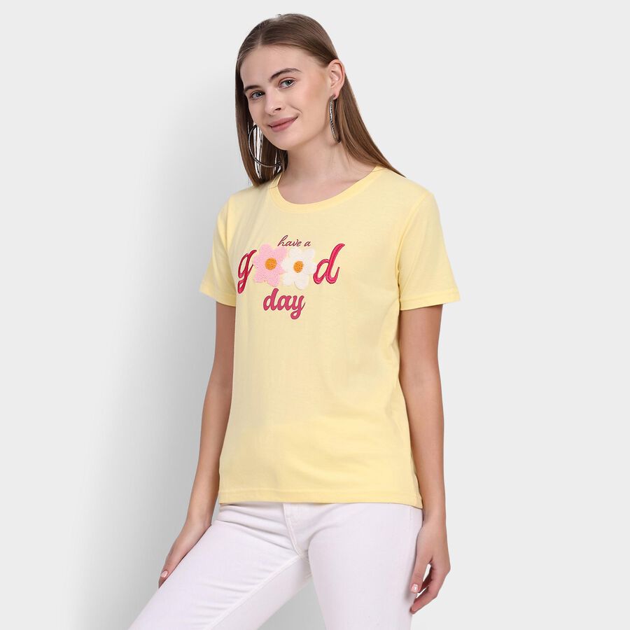 Ladies' Round Neck T-Shirt , पीला, large image number null