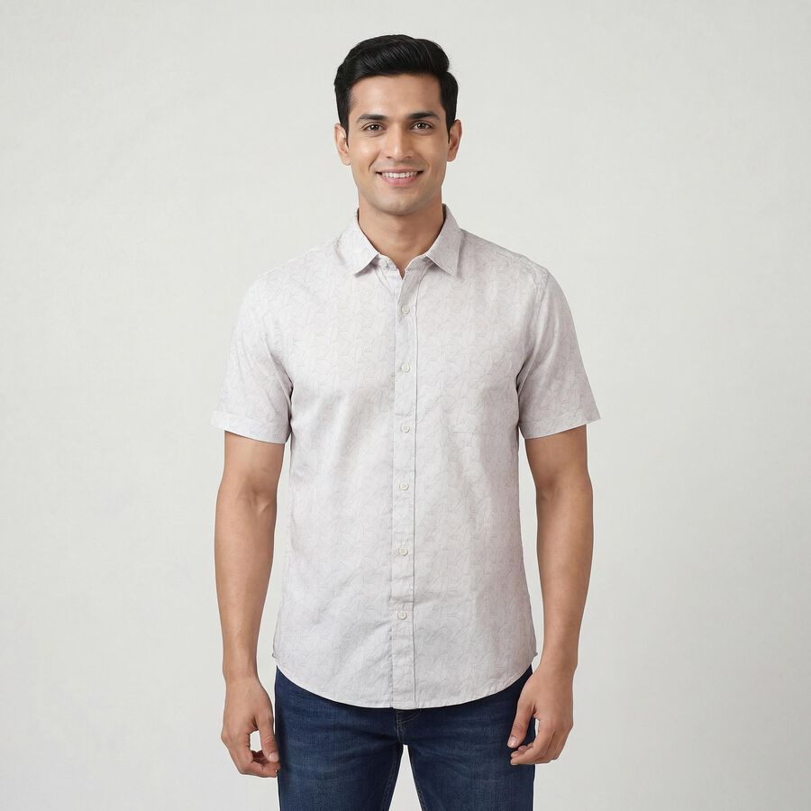 Men's Off-White Cotton Spread Collar Casual Shirt, Off White, large