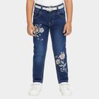 Girls' Deep Indigo Slim Fit Embroidered Jeans, गहरा नीला, small image number null