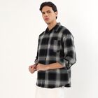 Men's Dusty Charcoal Black Cotton Spread Collar Casual Shirt, काला, small image number null