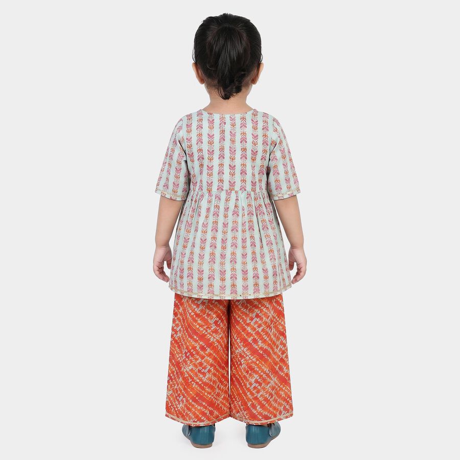 Girls Mint Green Round Neck Fusion Set Upper and Bottom Set, हल्का हरा, large