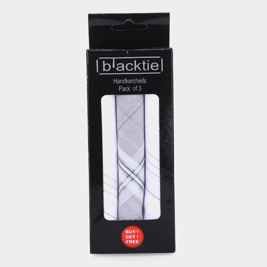 Men's Multi-colored Striped and Checked Pack of 3 Handkerchief, Dark Grey, large