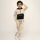 Boys' Beige Hooded Half-Zip Baba Suit, Beige, small image number null