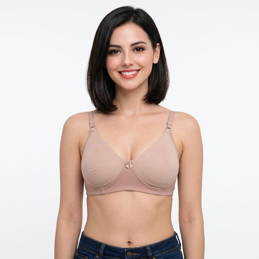 Women's Brown Cotton Blend V Neck Bralette Bra, Brown, large