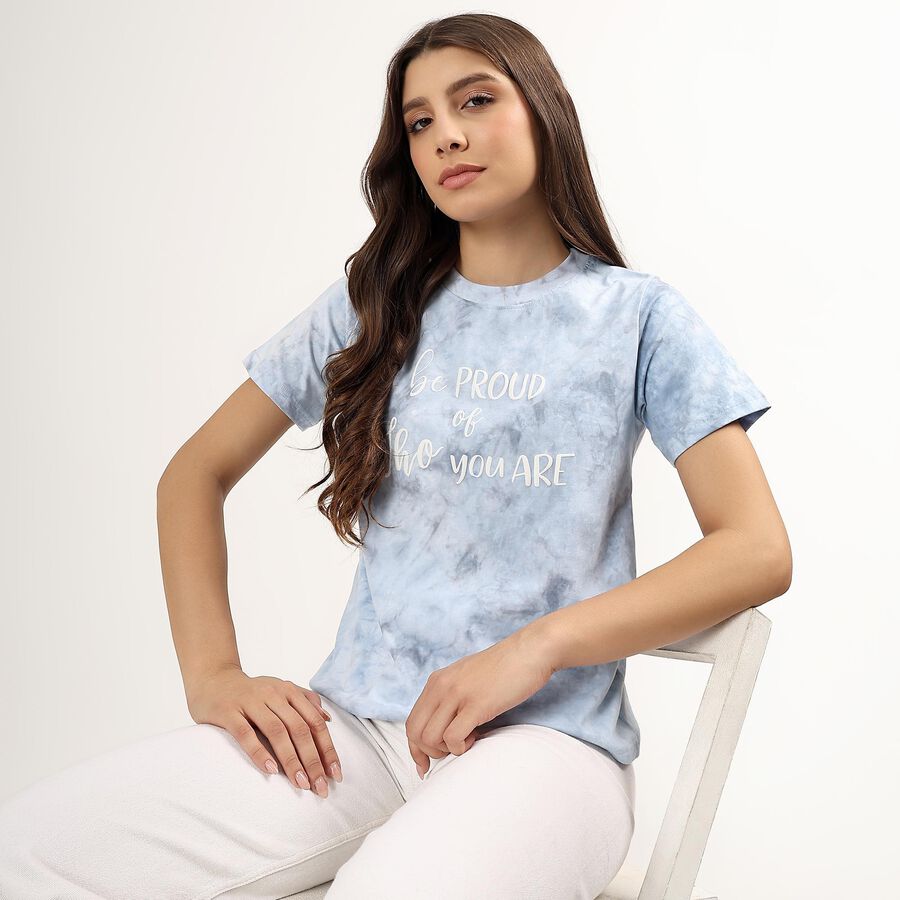 Ladies' 100% Cotton Round Neck T-Shirt , Blue, large image number null