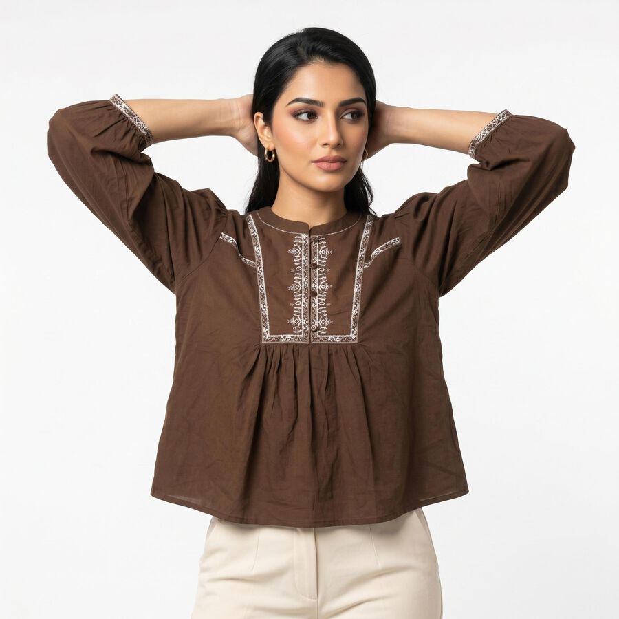 Ladies' Top, भूरा, large
