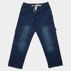 Boys' Navy Blue Relaxed Fit Cargo Style Jeans, गहरा नीला, small