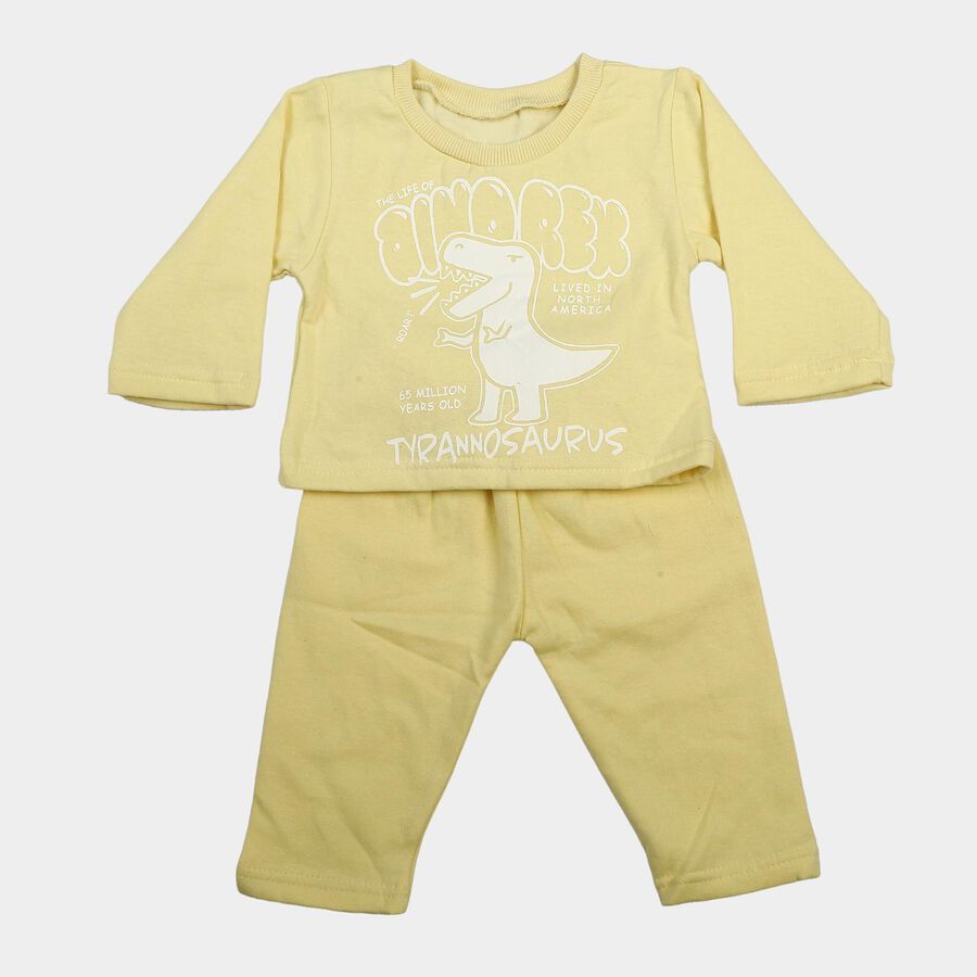 Infants' Yellow Round Neck Graphic Print Baba Suit, Yellow, large