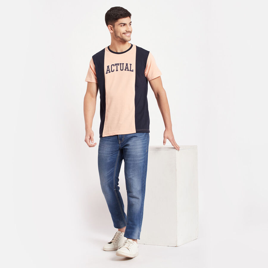 Cut & Sew Round Neck T-Shirt, Peach, large image number null