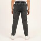 Boys' Washed Black Regular Fit Elastic Waist Jeans, गहरा ग्रे, small image number null
