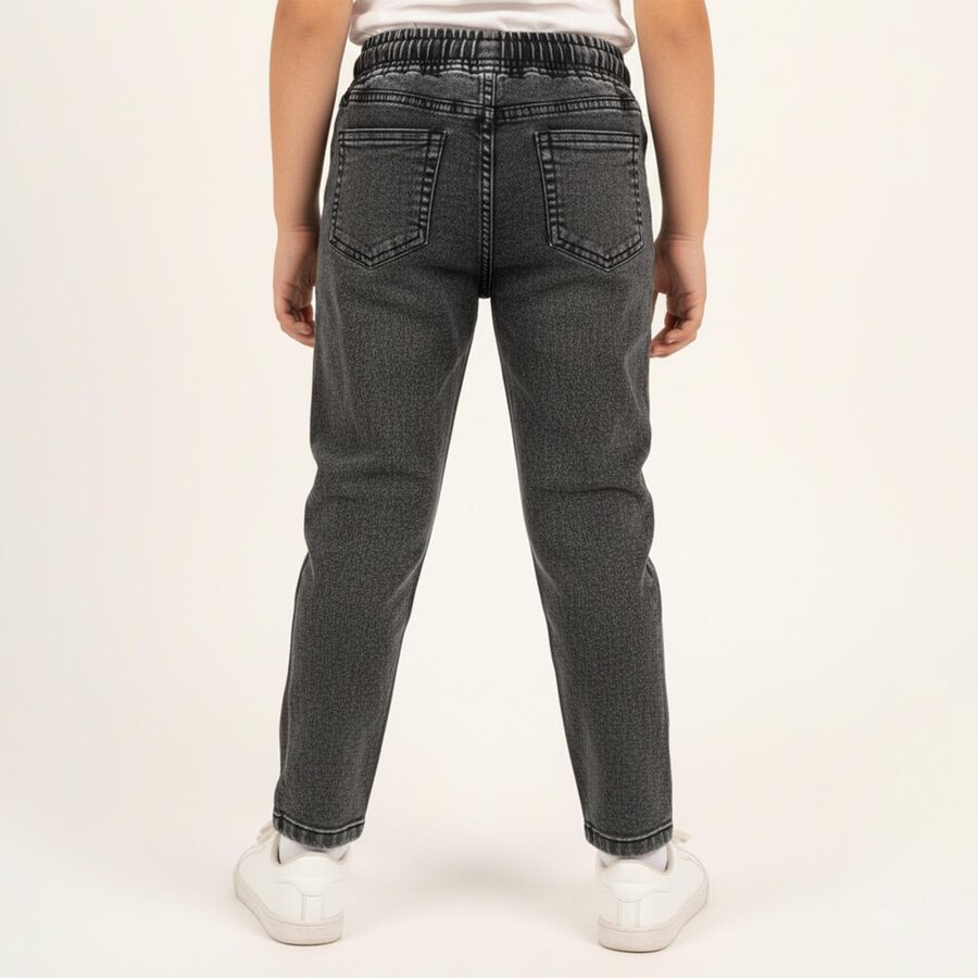 Boys' Washed Black Regular Fit Elastic Waist Jeans, गहरा ग्रे, large image number null