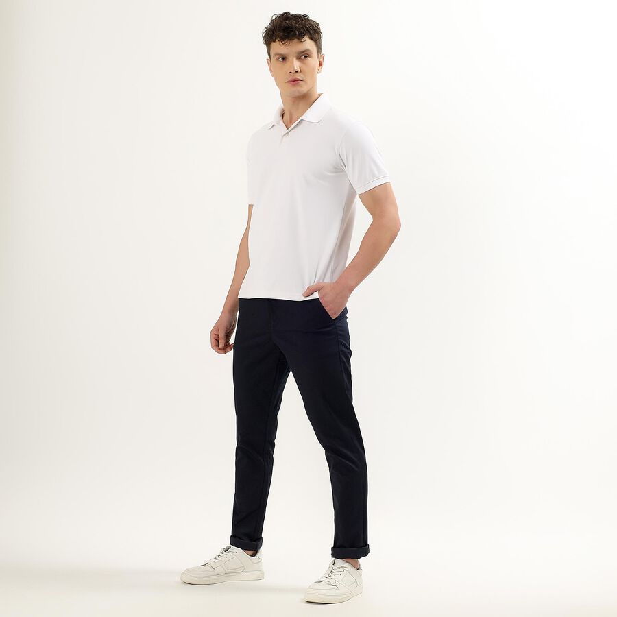 Men's Cross Pocket Slim Fit Casual Trousers, नेवी ब्लू, large image number null