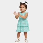 Infants' Teal Regular Fit Floral Printed Layered Frock, Aqua, small