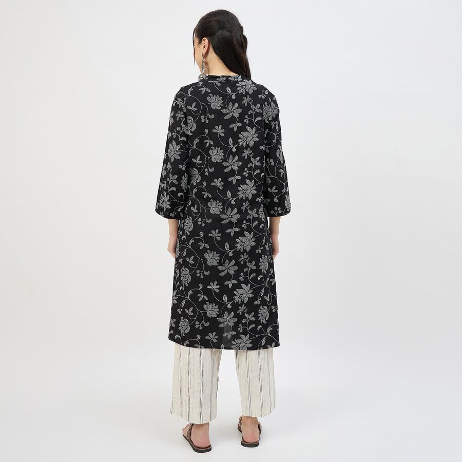 Women's Black Round Neck Straight Kurta, Black, large