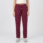 Women's Maroon Straight Fit Bow Printed Elastic Waist Pyjama, Wine, small