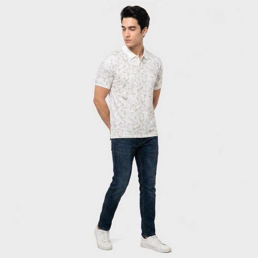 Men's White Polo Neck Abstract Printed Polo T-Shirt, White, large