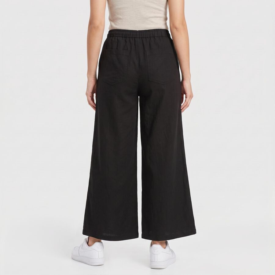 Women's Black Wide Leg Drawstring Track Pants, Black, large
