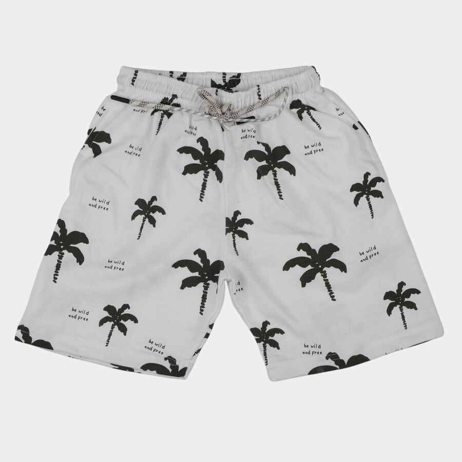 Boys' Off White Cotton Blend Regular Fit Bermuda Shorts, Off White, large