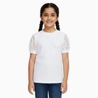 Girls Snow White Crew Neck Casual T-Shirt, सफ़ेद, small image number null