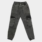 Boys' Black Cargo Fit Washed Jeans, काला, small