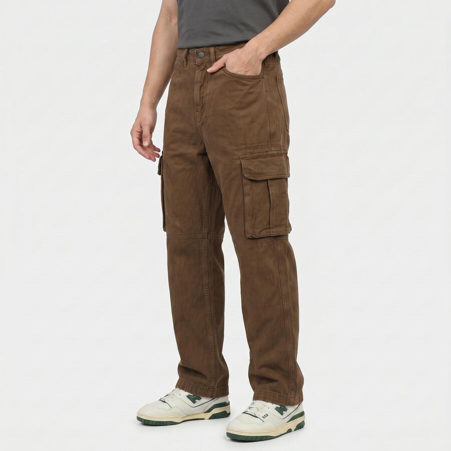 Men's Brown Relaxed Fit Cargo Jeans, Brown, large