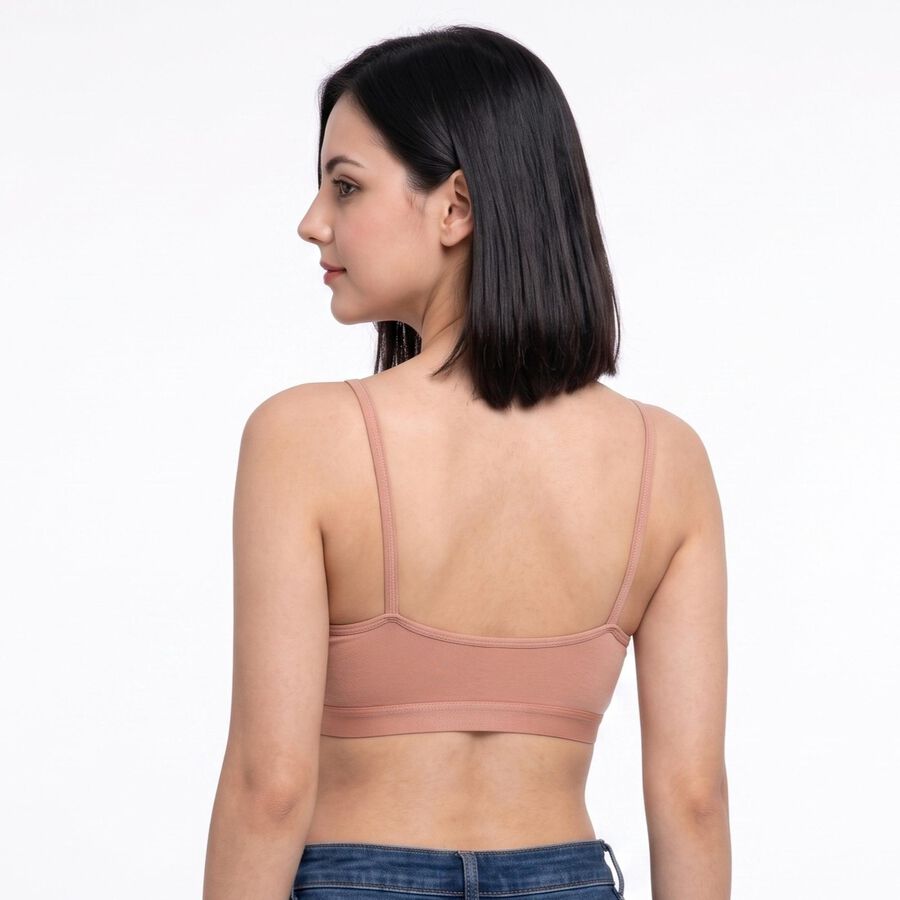 Women's Brown Cotton Blend Scoop Neck Bralette Bra, Brown, large