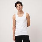 Men's White Cotton Round Neck Waistcoat Vest, White, small