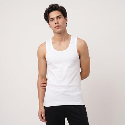 Men's White Cotton Round Neck Waistcoat Vest