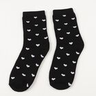 Women's Jet Black Regular Fit Heart Pattern Full-Length Socks, काला, small