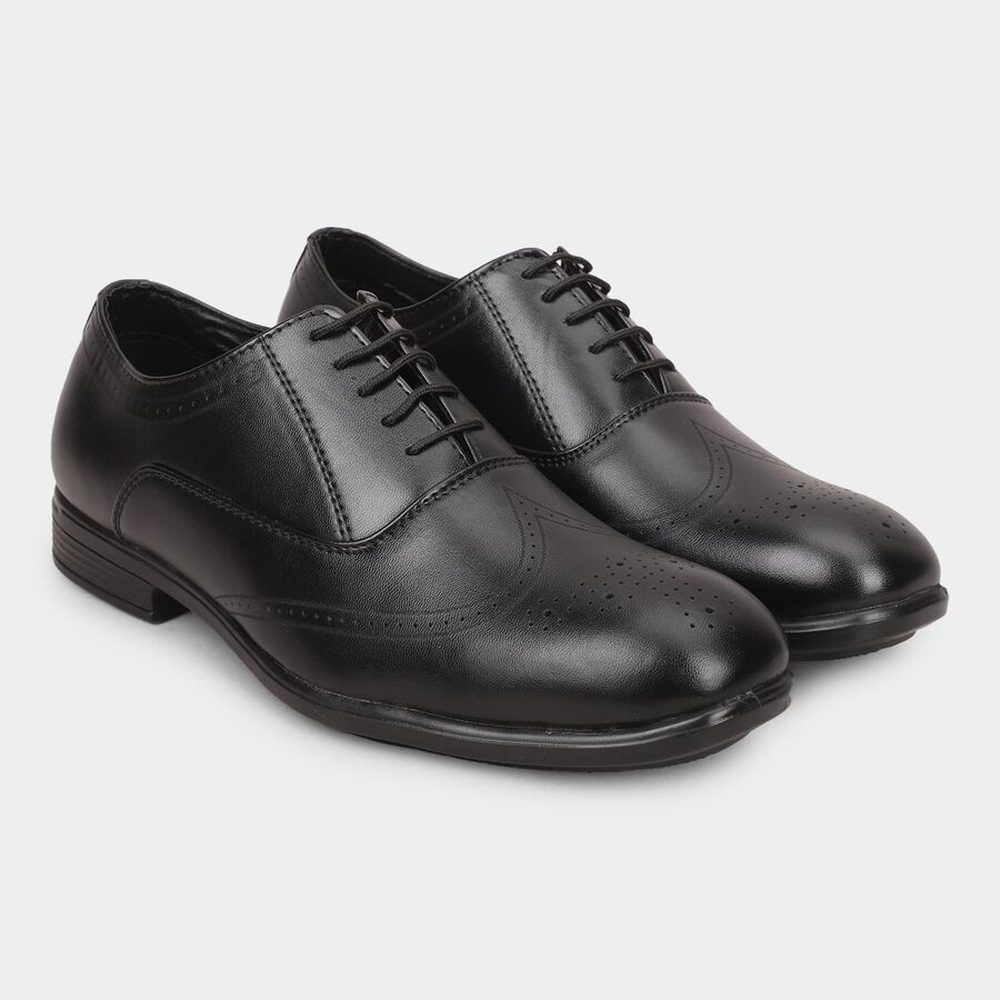 Men's Jet Black Lace-Up Formal Shoes, काला, large