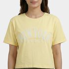 Women's Yellow Cotton Round Neck Casual T-Shirt, पीला, small