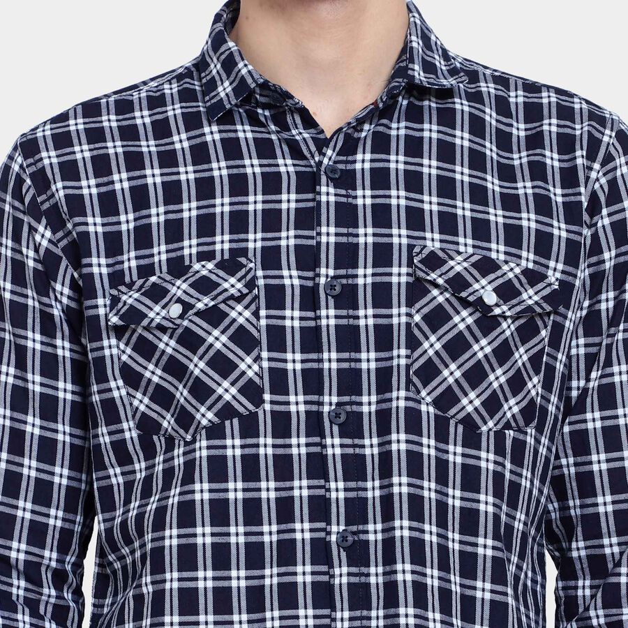 Cotton Checks Casual Shirt, Dark Blue, large image number null