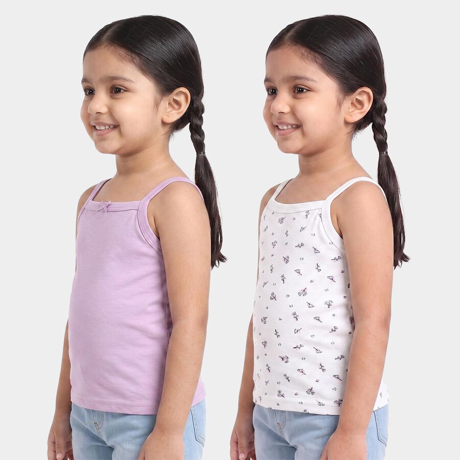 Girls' Lilac Cotton Square Neck Sleeveless Vest, लाइलेक, large