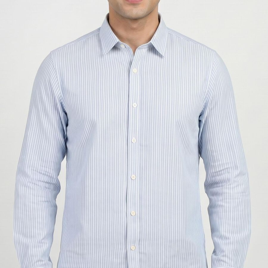 Men's Light Blue Cotton Full Sleeve Collar Casual Shirt, Light Blue, large
