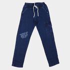 Boys' Blue Cargo Fit Printed Jeans, गहरा नीला, small