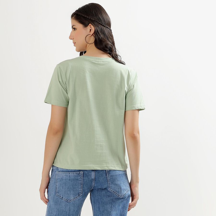 Women's Mint Green Cotton Round Neck T-Shirt, Light Green, large image number null