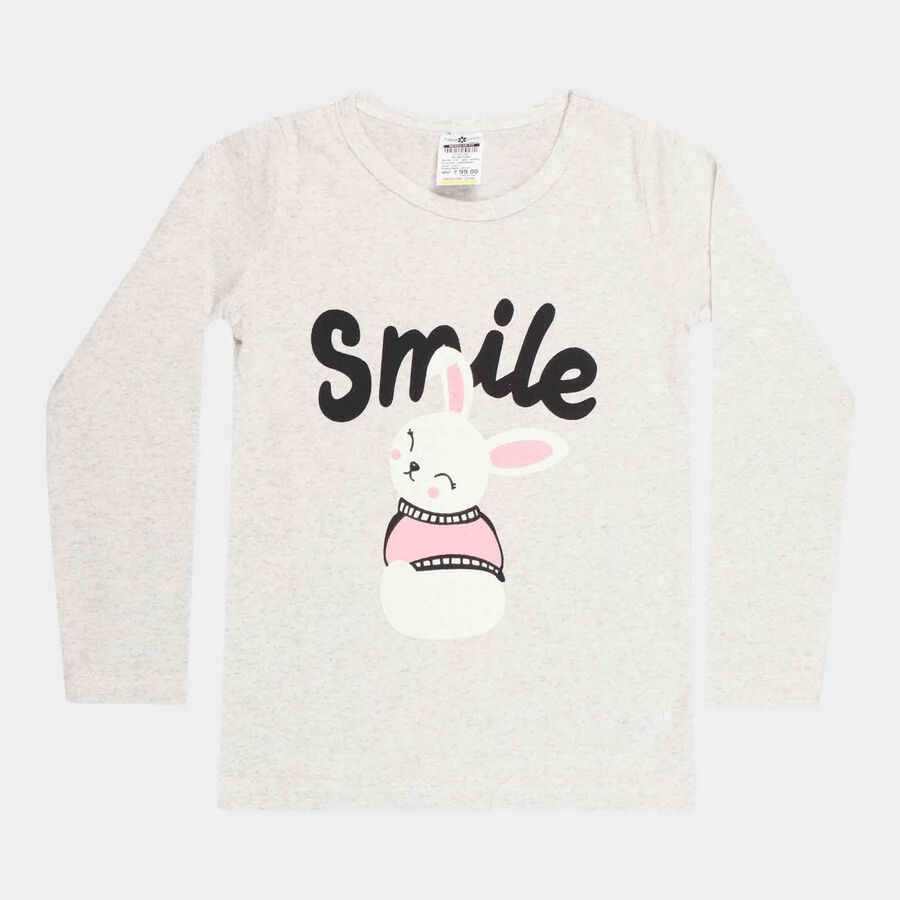 Girls Regular Round Neck Top, Light Grey, large image number null