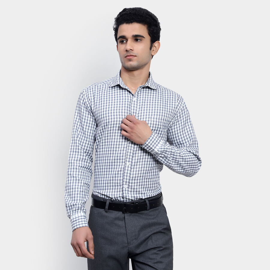 Checks Formal Shirt, Light Grey, large image number null