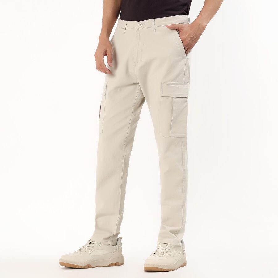 Men's Beige Slim Fit Cargo Pants, Silver, large