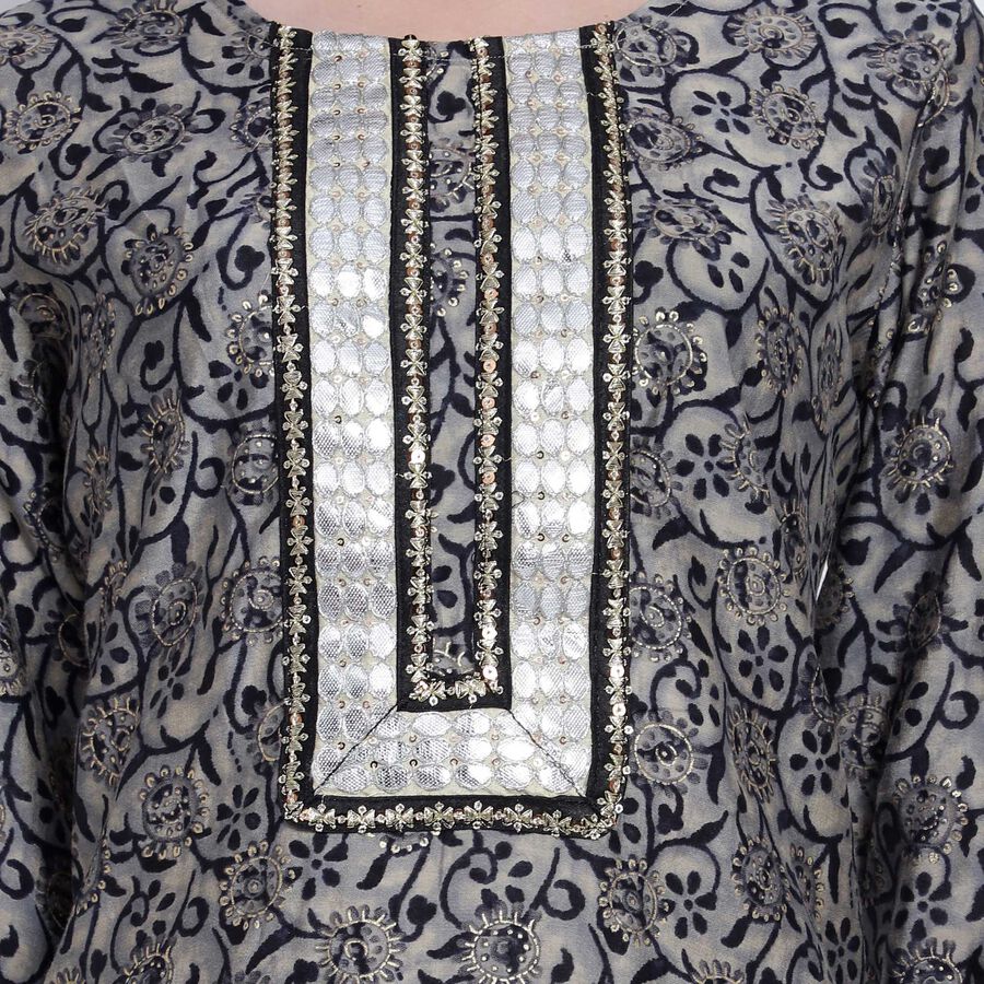 All Over Print 3/4th Sleeves Flared Kurta, Black, large image number null