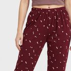 Women's Wine Straight Fit Heart Printed Lounge Pyjama, वाइन, small