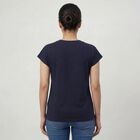 Women's Navy Blue Round Neck Casual T-Shirt, Navy Blue, small