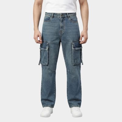 Men's Blue Straight Fit Washed Jeans
